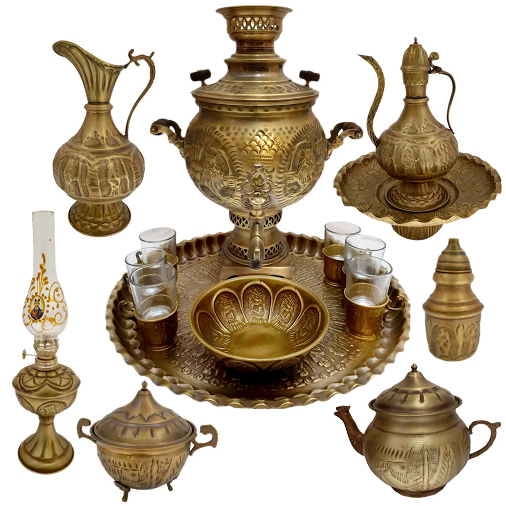 ست کامل سماور برنجی مدل زغالی آنتیک شده