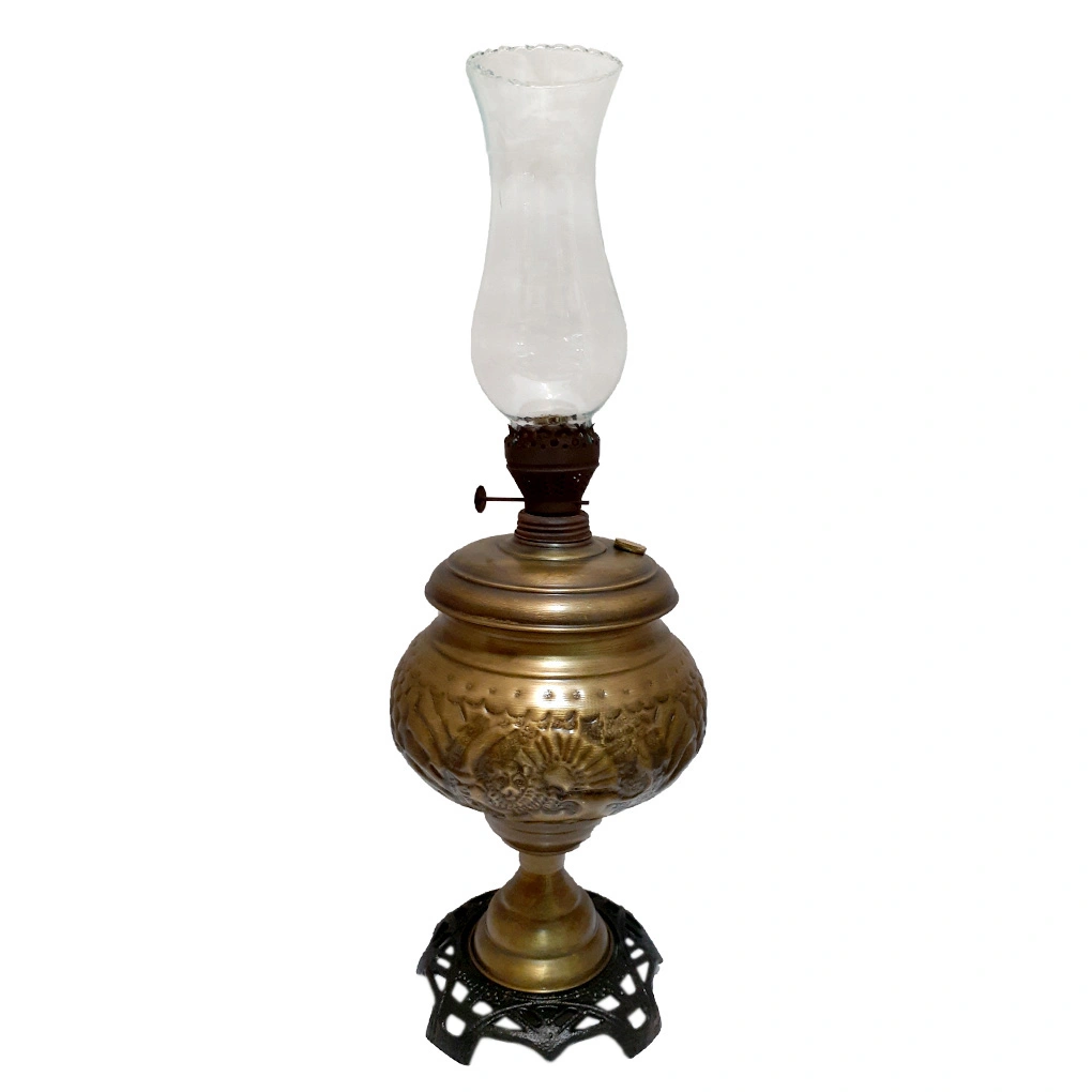 چراغ گرد سوز برنجی قلم شیر خورشید مدل آلمانی رنگ آنتیک