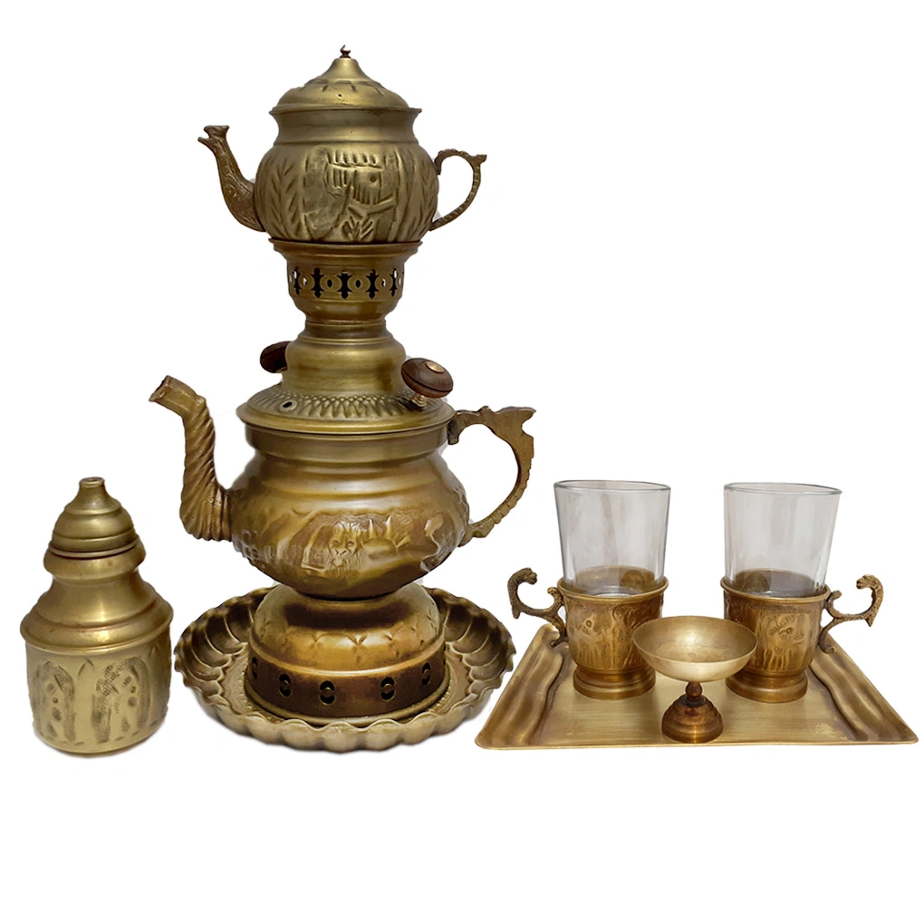 ست کتری برنجی قلم کاری مدل زغالی آنتیک شده