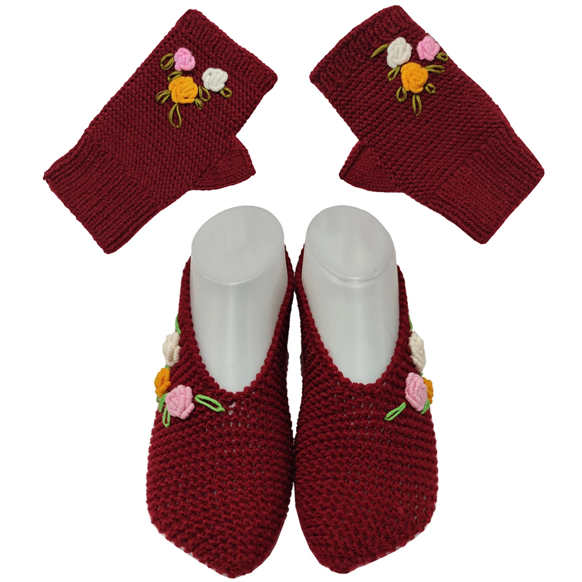 ست دستکش و پاپوش بافتنی گلدوزی