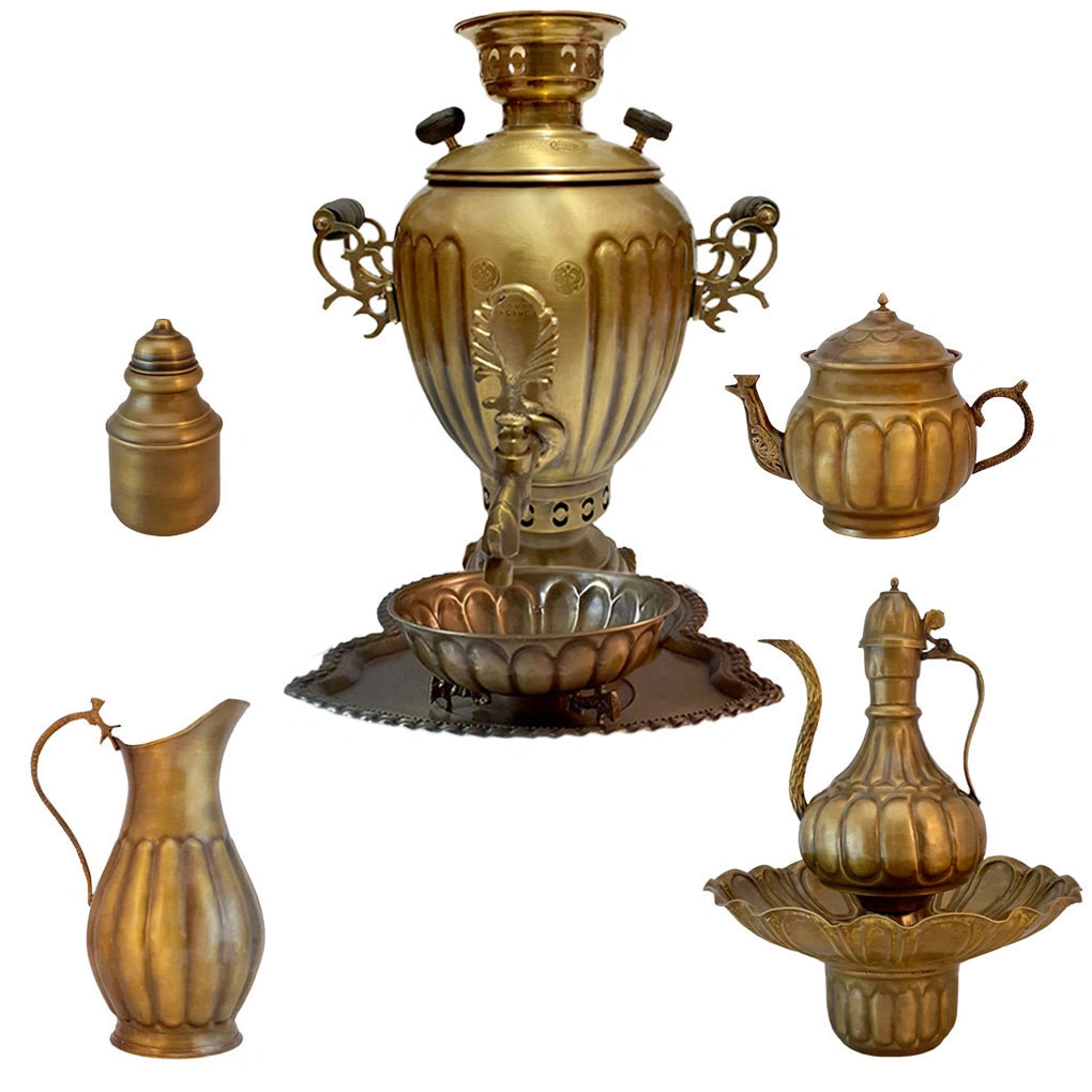 ست کامل سماور برنجی مدل زغالی آنتیک شده