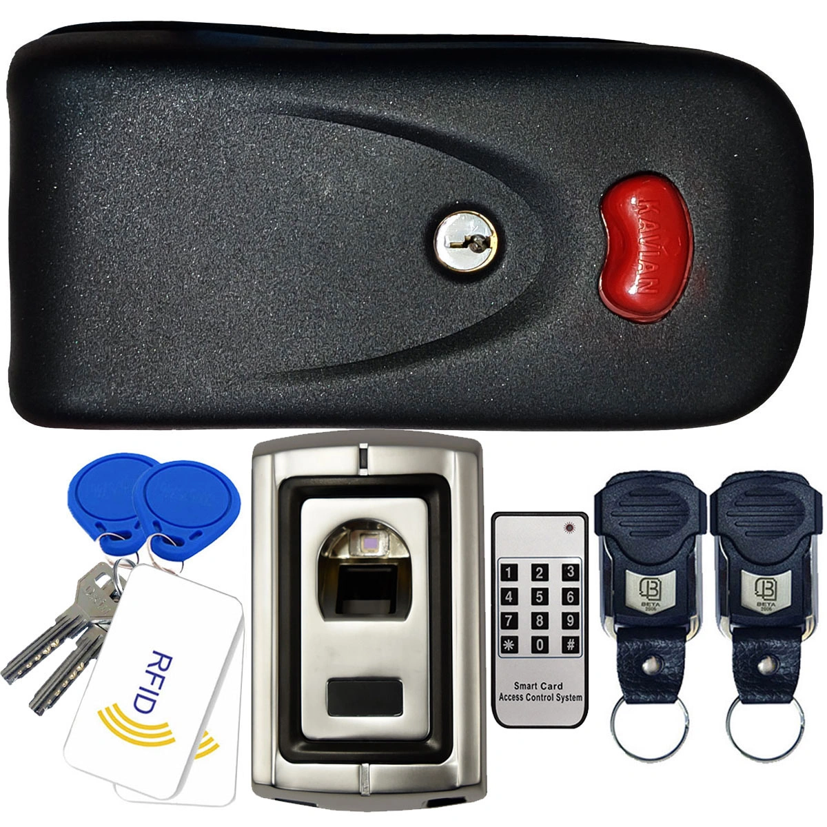 قفل برقی مدل اثرانگشتی/رمزی/تگ/کارت/ریموتی بتا (5 کلید) کدb2