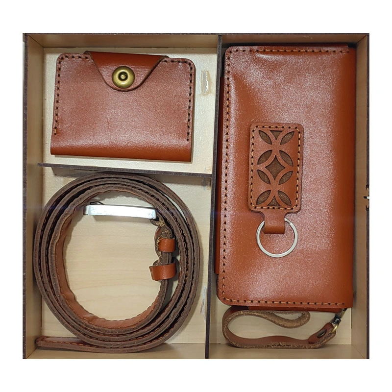 ست چرم طبیعی مردانه SK-07 کیف پول و موبایل، کمربند، جاکارتی و جاکلیدی چرم گاوی