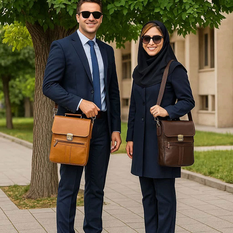 کیف دوشی چرم طبیعی گاوی دست دوز مدل kdg-18
