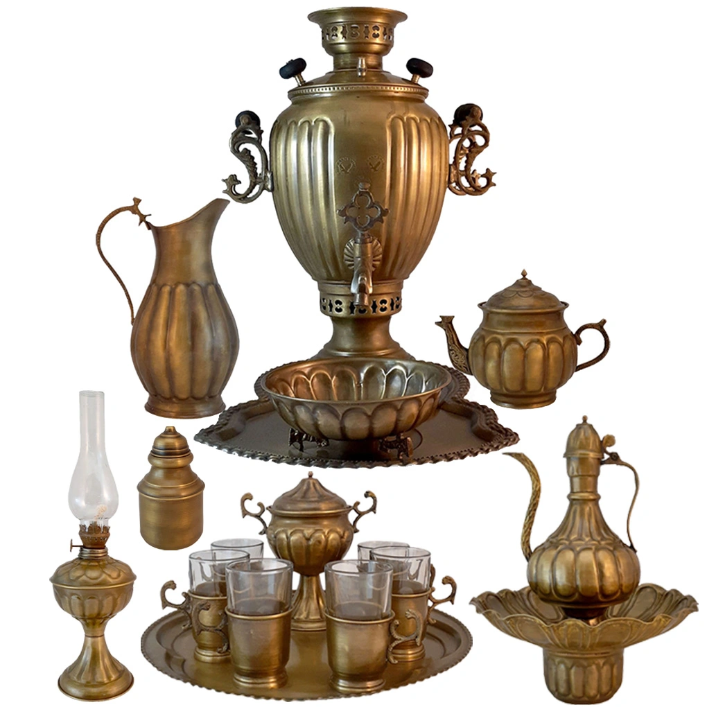 ست کامل سماور برنجی مدل زغالی آنتیک شده