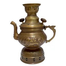 کتری برنجی قلم کاری مدل زغالی آنتیک شده