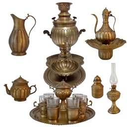 ست کامل سماور برنجی مدل زغالی آنتیک شده