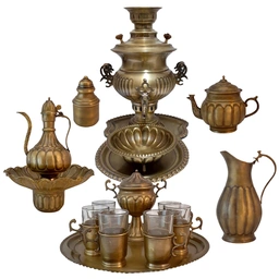 ست کامل سماور برنجی مدل زغالی آنتیک شده