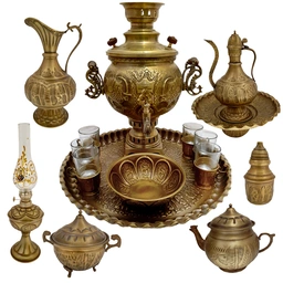 ست کامل سماور برنجی مدل زغالی آنتیک شده