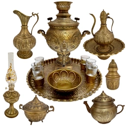 ست کامل سماور برنجی مدل زغالی آنتیک شده