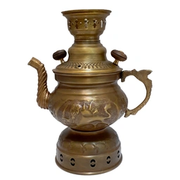 کتری برنجی قلم کاری مدل ذغالی آنتیک شده