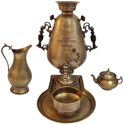 سرویس سماور برنجی مدل زغالی آنتیک شده