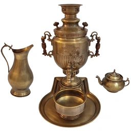 سرویس سماور برنجی مدل زغالی آنتیک شده