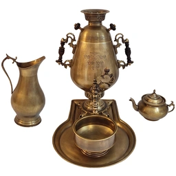 سرویس سماور برنجی مدل زغالی آنتیک شده