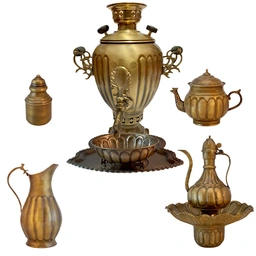 ست کامل سماور برنجی مدل زغالی آنتیک شده