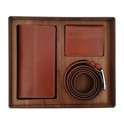 ست چرم طبیعی مردانه شامل کیف، کمربند، جاکارتی و موبایل SK-05 