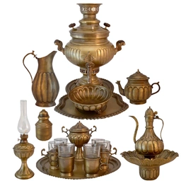 ست کامل سماور برنجی مدل زغالی آنتیک شده